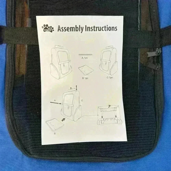 NWOT, Rolling Backpack Pet Carrier, Small Dog, Cat, Mesh, Pockets, Blue, Black - Picture 7 of 13